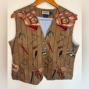 Vintage Ruff Hewn Equestrian Print Cotton Button Vest Women’s Large Petite